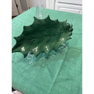 Vintage Christmas Dish Holly & Berries Candy Dish Atlantic Mold Ceramic 10"‎